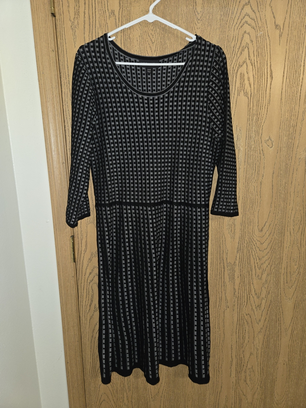 Lane Bryant Black and Gray Patterned Long Sleeve Dress